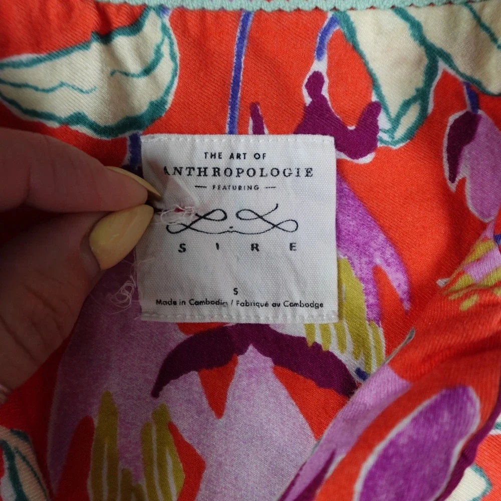 Anthropologie Pajama Top Women‎ Small Red Lil Sire Cheetah Dreams Flannel Sleep